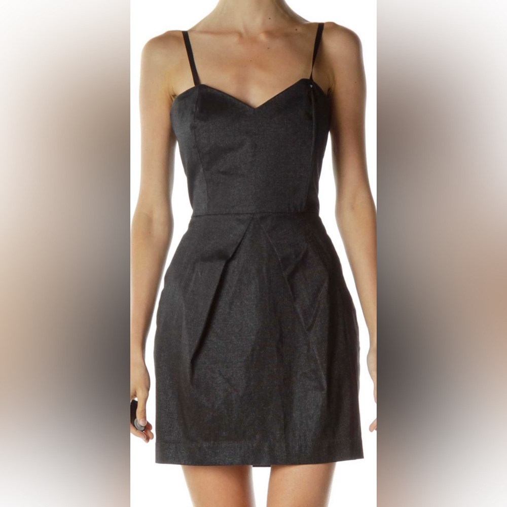 Obey LBD Black Dress Metallic Sweetheart Neckline Spaghetti Straps Mini EUC L👍